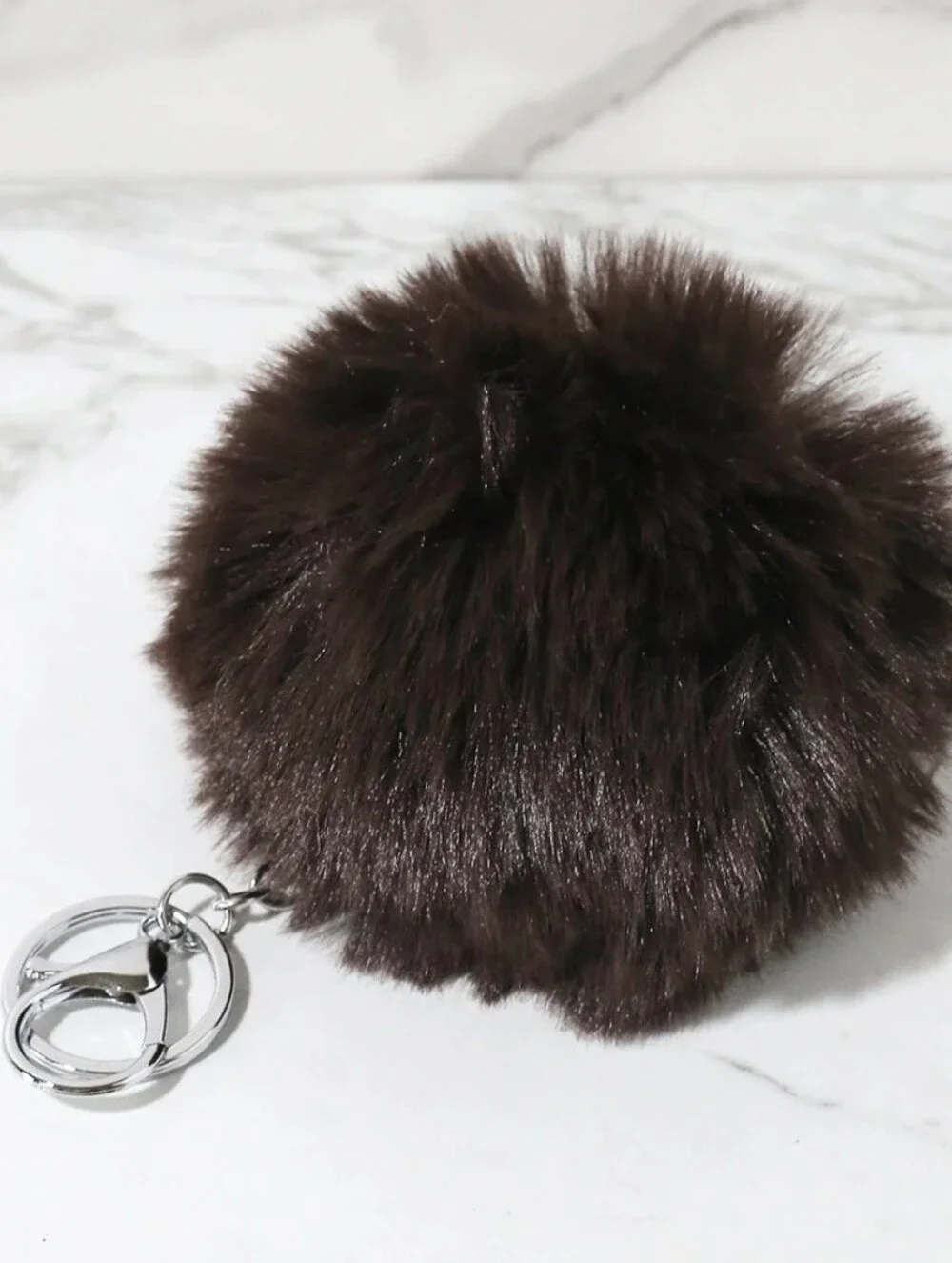 Pick One! Faux Fur Pom Pom Keychain - Brown & Light Gray, New Without Tags!